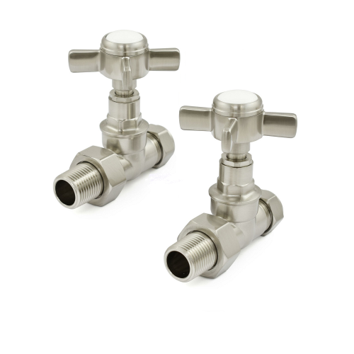 Westminster Straight Radiator Valve Set - Satin Nickel - Westminster Manual Valve Range