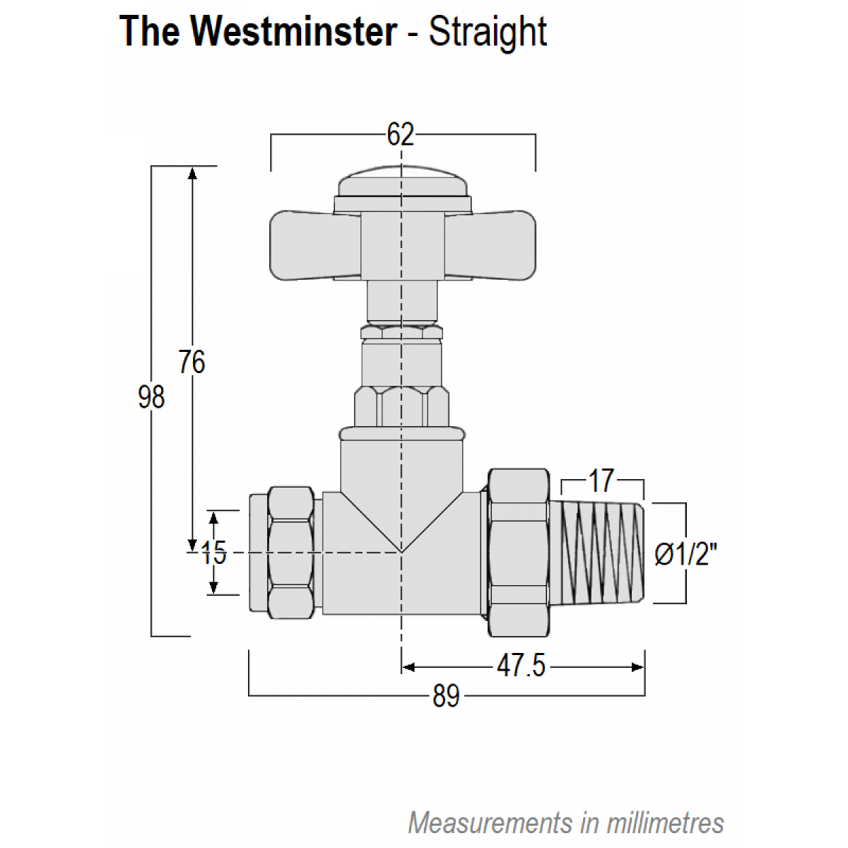 Westminster Straight Radiator Valve Set - Chrome