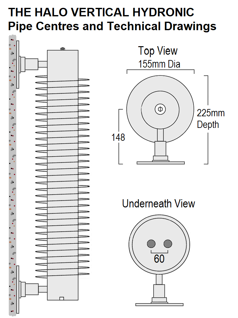 Halo Vertical Hydronic - Chrome, 1500 x 155