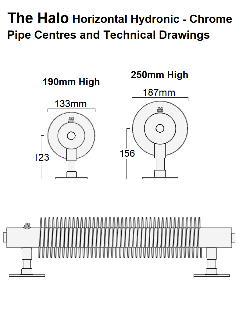 Halo Horizontal Hydronic - Chrome 250 x 1000
