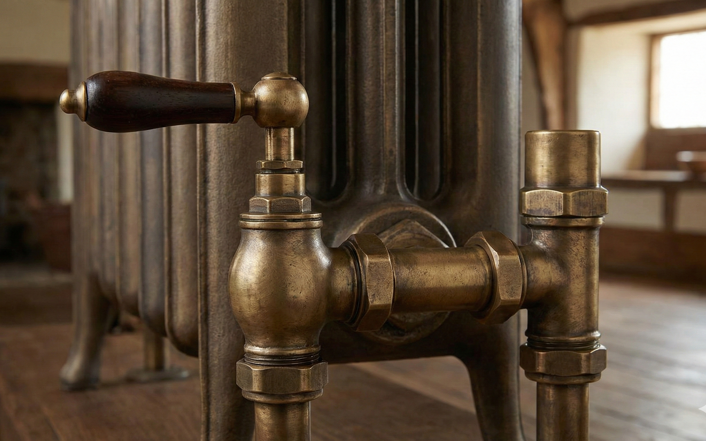 Abbey Lever Radiator Valve Set Old English Brass