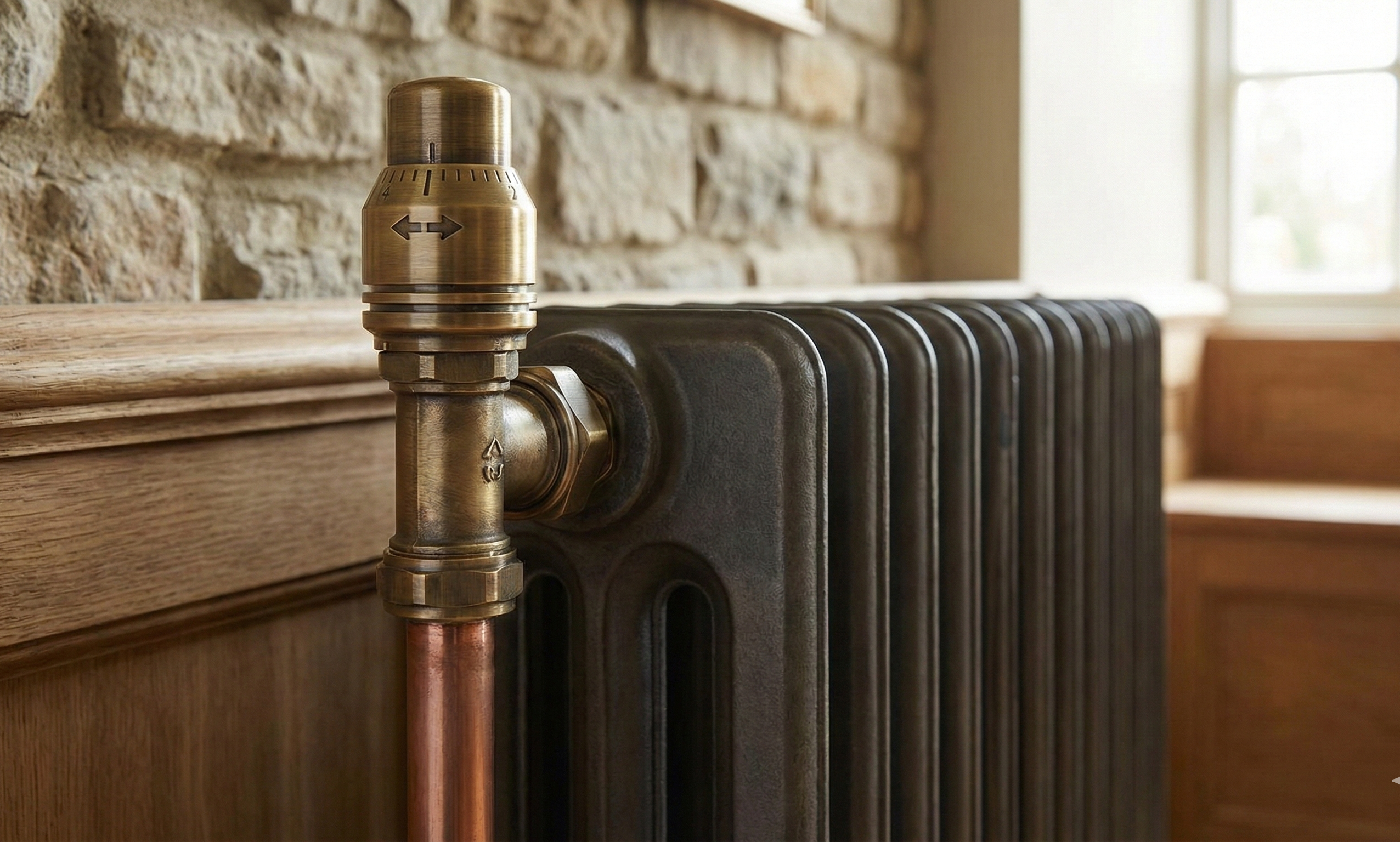 Admiral Traditional Thermostatic Radiator Angled Valve Set Antique Brass