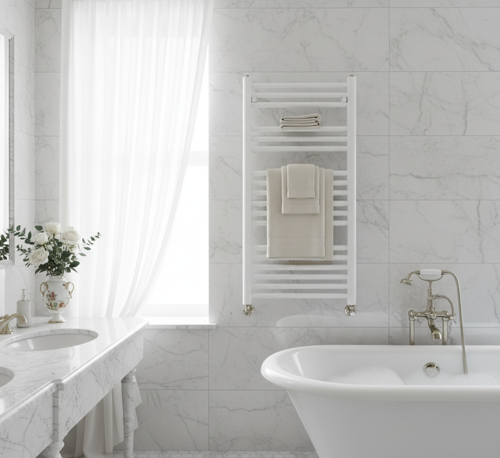 A Alicia Traditional Towel Radiator white column radiator.