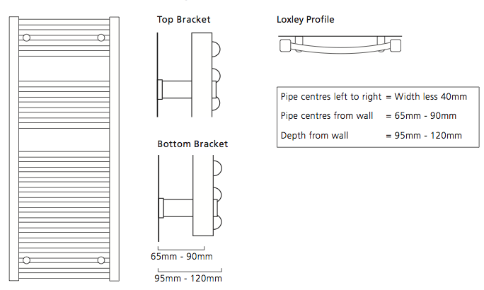 Loxley Curved Cross Tube Chrome Towel Rail (800 x 500mm)