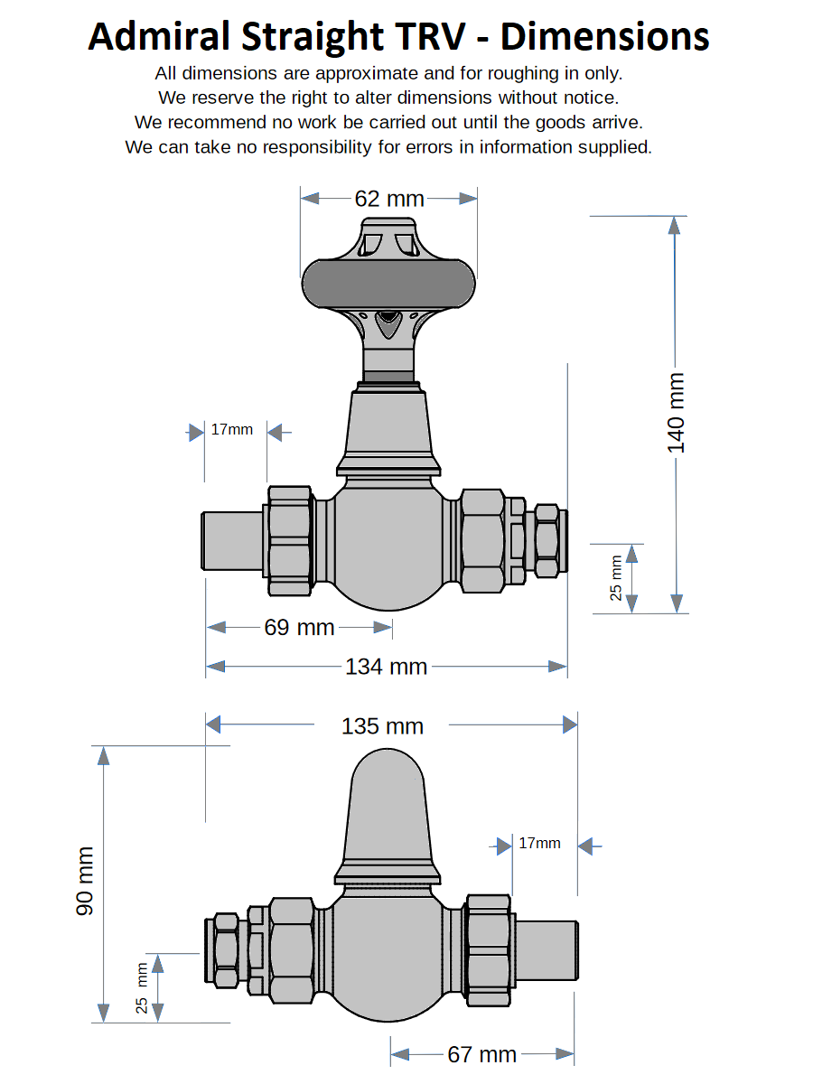 Admiral Straight Thermostatic Valve - Polished Chrome