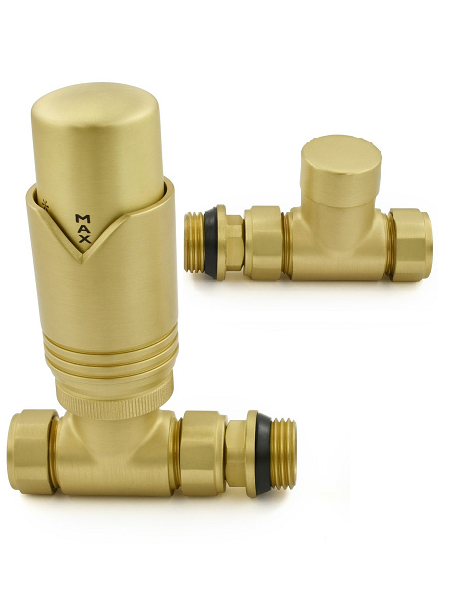 Grosvenor Straight Thermostatic Valve Set - Brushed Brass