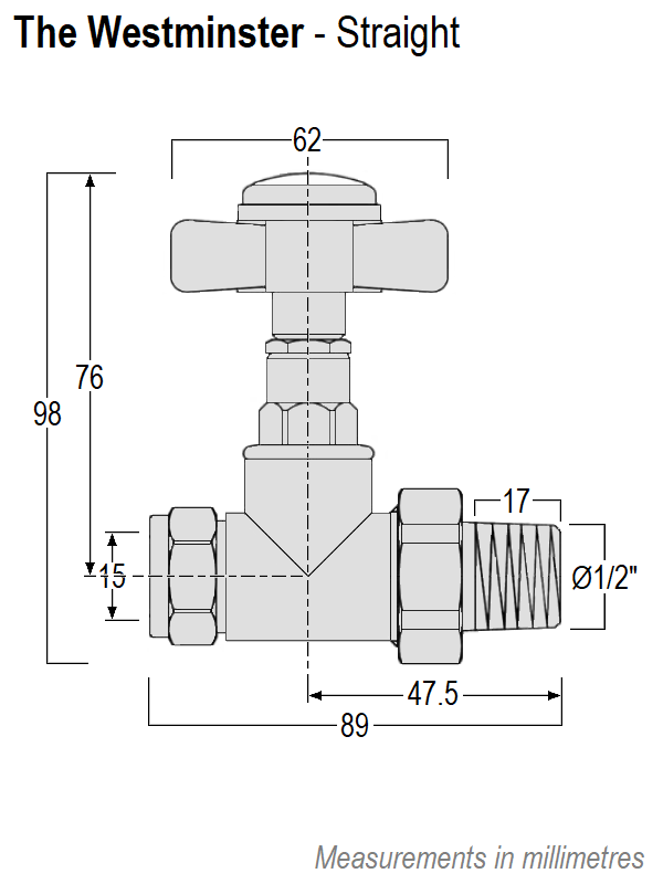 Westminster Straight Radiator Valve Set - Chrome